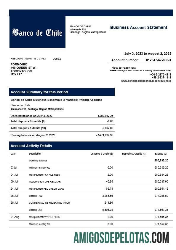 Declaração da Organização Realista Banco De Chile Modelo Word e PDF